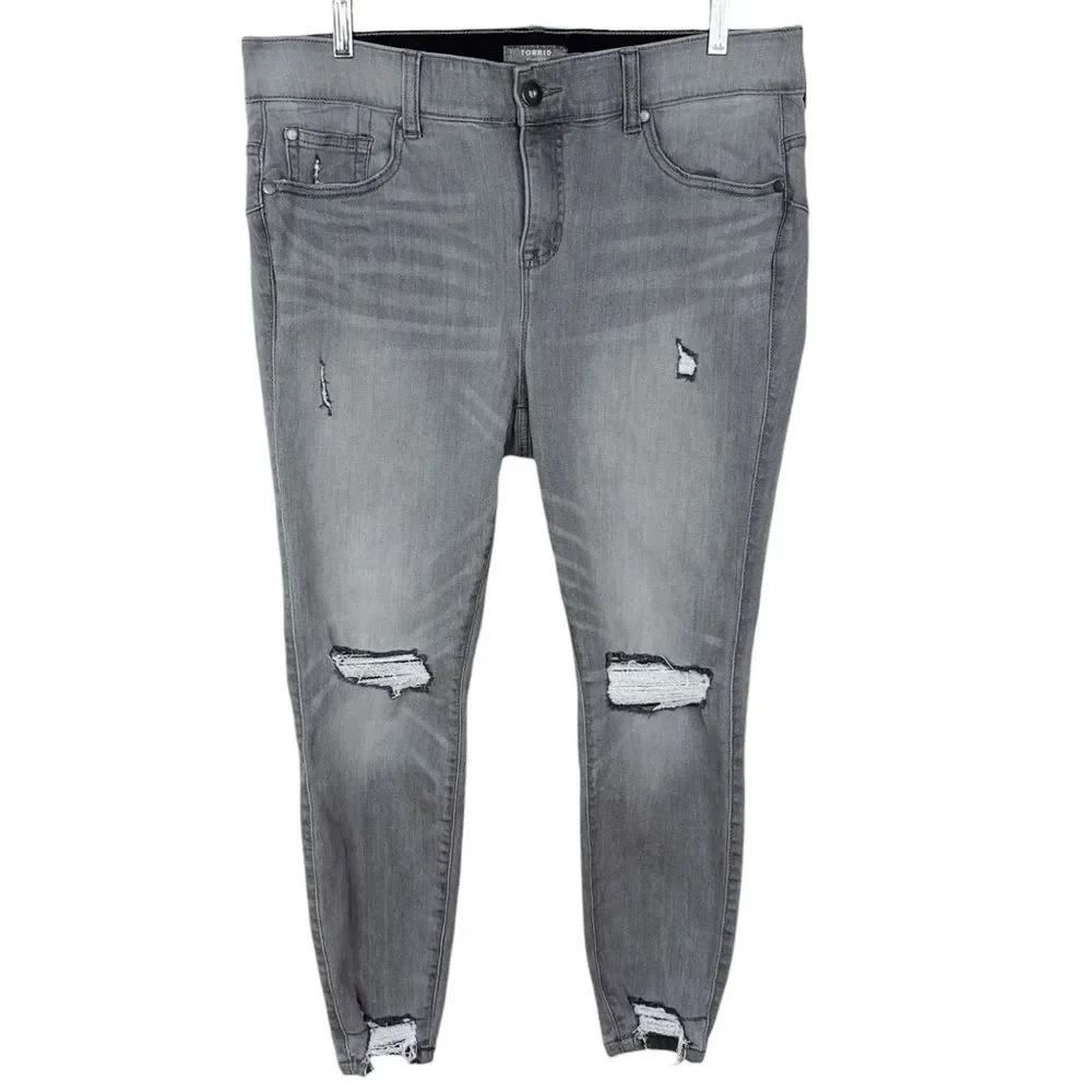 Torrid Bombshell Skinny Jeans sz 14 Short * Ankle High Rise Gray Stretch Denim